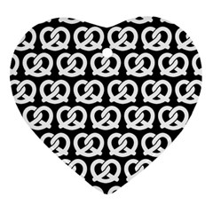 Black And White Pretzel Illustrations Pattern Ornament (heart) by GardenOfOphir