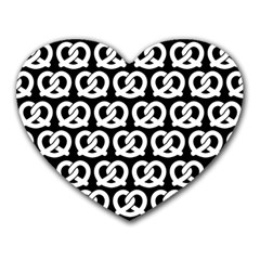 Black And White Pretzel Illustrations Pattern Heart Mousepad by GardenOfOphir