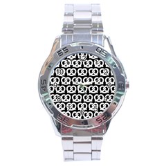 Black And White Pretzel Illustrations Pattern Stainless Steel Analogue Watch by GardenOfOphir