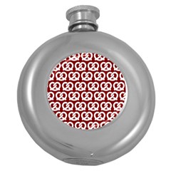 Red Pretzel Illustrations Pattern Round Hip Flask (5 Oz) by GardenOfOphir