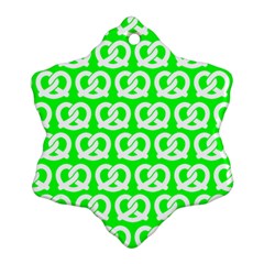 Neon Green Pretzel Illustrations Pattern Snowflake Ornament (two Sides) by GardenOfOphir