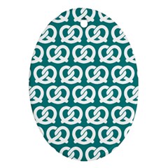 Teal Pretzel Illustrations Pattern Ornament (Oval)