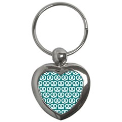 Teal Pretzel Illustrations Pattern Key Chain (heart) by GardenOfOphir