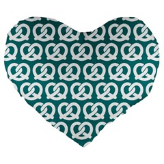 Teal Pretzel Illustrations Pattern Large 19  Premium Flano Heart Shape Cushions by GardenOfOphir