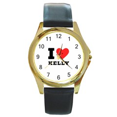 I Love Kelly  Round Gold Metal Watch by ilovewhateva