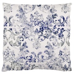 Blue Distressed Damask Plush Throw Pillow Cover