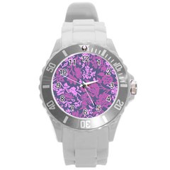 Background Pattern Flower Texture Round Plastic Sport Watch (l) by Semog4