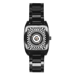 Circular Concentric Radial Symmetry Abstract Stainless Steel Barrel Watch by Jancukart