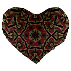 Mandala Rosette Pattern Kaleidoscope Abstract Large 19  Premium Flano Heart Shape Cushions by Jancukart