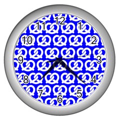 Blue Pretzel Illustrations Pattern Wall Clock (silver) by GardenOfOphir