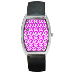 Pink Pretzel Illustrations Pattern Barrel Style Metal Watch by GardenOfOphir