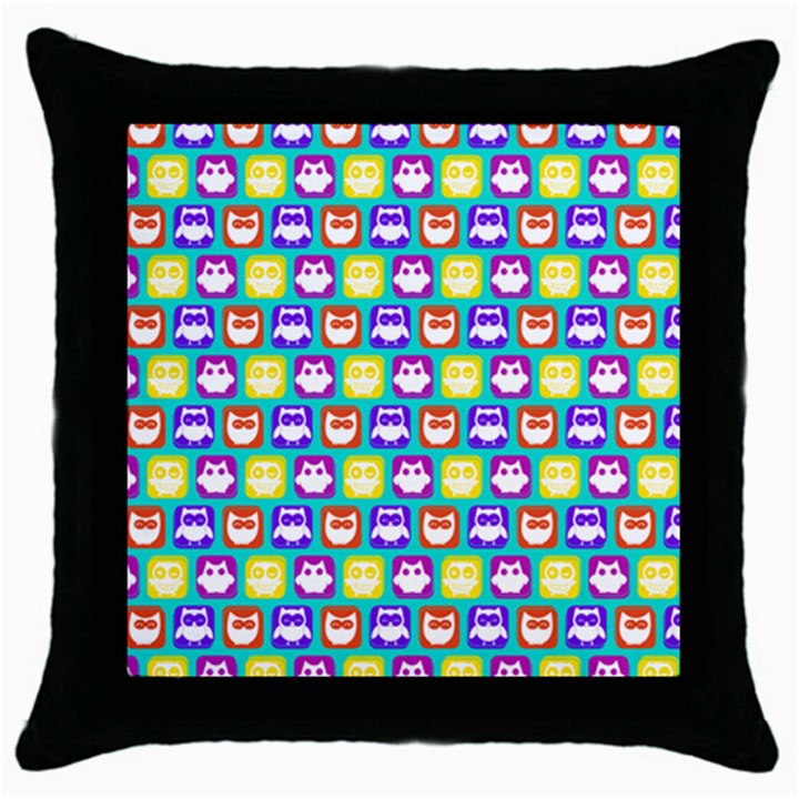 Colorful Whimsical Owl Pattern Throw Pillow Case (Black)