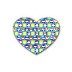 Colorful Whimsical Owl Pattern Rubber Heart Coaster (4 Pack) by GardenOfOphir