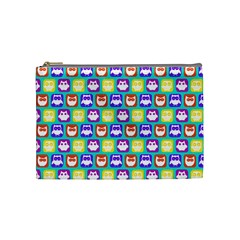 Colorful Whimsical Owl Pattern Cosmetic Bag (medium) by GardenOfOphir