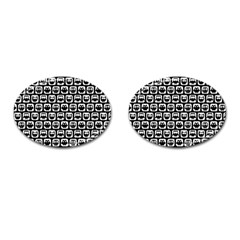 Black And White Owl Pattern Cufflinks (oval) by GardenOfOphir