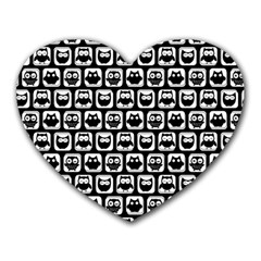 Black And White Owl Pattern Heart Mousepad by GardenOfOphir