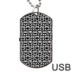 Black And White Owl Pattern Dog Tag Usb Flash (two Sides)