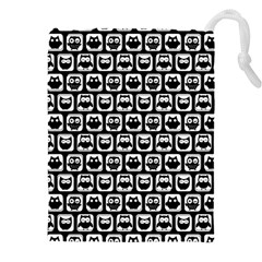 Black And White Owl Pattern Drawstring Pouch (4xl) by GardenOfOphir