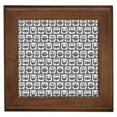 Gray And White Owl Pattern Framed Tile by GardenOfOphir