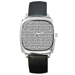 Gray And White Owl Pattern Square Metal Watch by GardenOfOphir