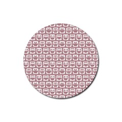 Light Pink And White Owl Pattern Rubber Round Coaster (4 Pack) by GardenOfOphir