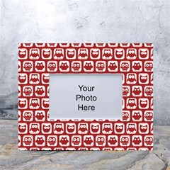 Red And White Owl Pattern White Tabletop Photo Frame 4 x6  by GardenOfOphir