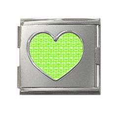 Lime Green And White Owl Pattern Mega Link Heart Italian Charm (18mm) by GardenOfOphir