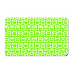 Lime Green And White Owl Pattern Magnet (rectangular) by GardenOfOphir