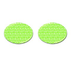 Lime Green And White Owl Pattern Cufflinks (oval) by GardenOfOphir