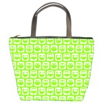 Lime Green And White Owl Pattern Bucket Bag Front