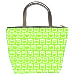 Lime Green And White Owl Pattern Bucket Bag Back