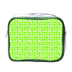 Lime Green And White Owl Pattern Mini Toiletries Bag (one Side)