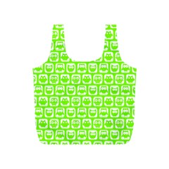 Lime Green And White Owl Pattern Full Print Recycle Bag (s) by GardenOfOphir