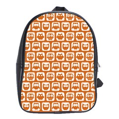 Orange And White Owl Pattern School Bag (xl) by GardenOfOphir
