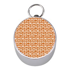 Orange And White Owl Pattern Mini Silver Compasses by GardenOfOphir