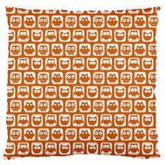 Orange And White Owl Pattern Large Premium Plush Fleece Cushion Case (two Sides) by GardenOfOphir
