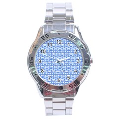 Blue And White Owl Pattern Stainless Steel Analogue Watch by GardenOfOphir