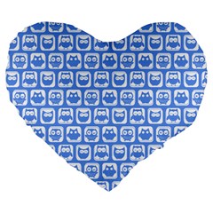 Blue And White Owl Pattern Large 19  Premium Flano Heart Shape Cushions by GardenOfOphir
