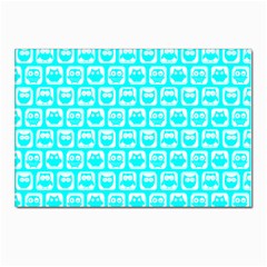 Aqua Turquoise And White Owl Pattern Postcard 4 x 6  (pkg Of 10) by GardenOfOphir