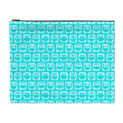 Aqua Turquoise And White Owl Pattern Cosmetic Bag (xl) by GardenOfOphir