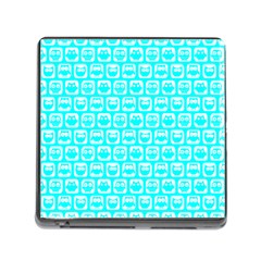 Aqua Turquoise And White Owl Pattern Memory Card Reader (square 5 Slot) by GardenOfOphir