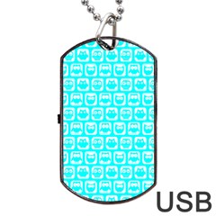 Aqua Turquoise And White Owl Pattern Dog Tag Usb Flash (two Sides) by GardenOfOphir