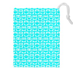 Aqua Turquoise And White Owl Pattern Drawstring Pouch (5xl) by GardenOfOphir