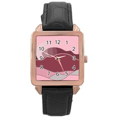 Hills Water Lake Sun Sunrise Lines Drawing Boho Rose Gold Leather Watch 