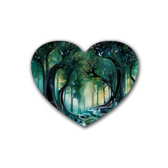 Trees Forest Mystical Forest Nature Rubber Heart Coaster (4 Pack) by Ravend