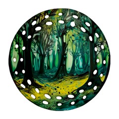 Ai Generated Trees Forest Mystical Forest Nature Art Ornament (round Filigree)