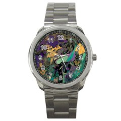 Ai Generated Flowers Trees Forest Mystical Forest Pattern Sport Metal Watch by Ravend