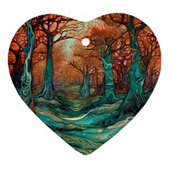 Ai Generated Tree Forest Mystical Forest Nature Heart Ornament (two Sides) by Ravend