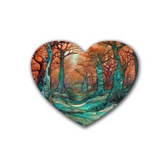 Ai Generated Tree Forest Mystical Forest Nature Rubber Coaster (heart) by Ravend