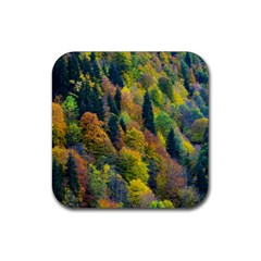 Forest Trees Leaves Fall Autumn Nature Sunshine Rubber Coaster (square)